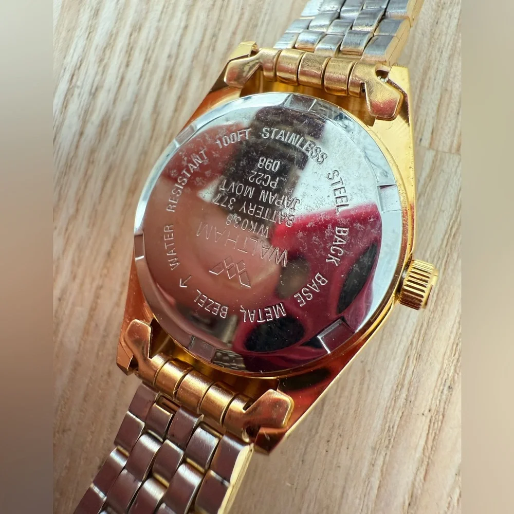 Waltham ladies gold tone crystal accented watch NEW BATTERY
